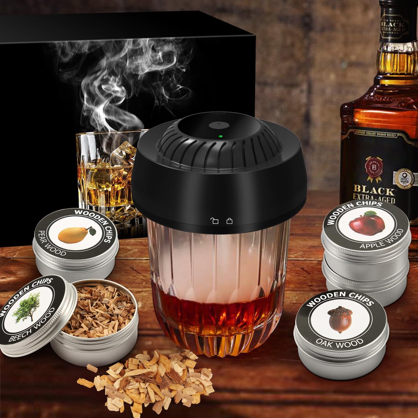 Whimypey Electric Whiskey Smoker Kit with 6 Wood Chips, Electric Cocktail Smoker Kit Built-in Lighter, No Butane Needed, Gifts for Christmas, Gifts for Men, Dad, Husband