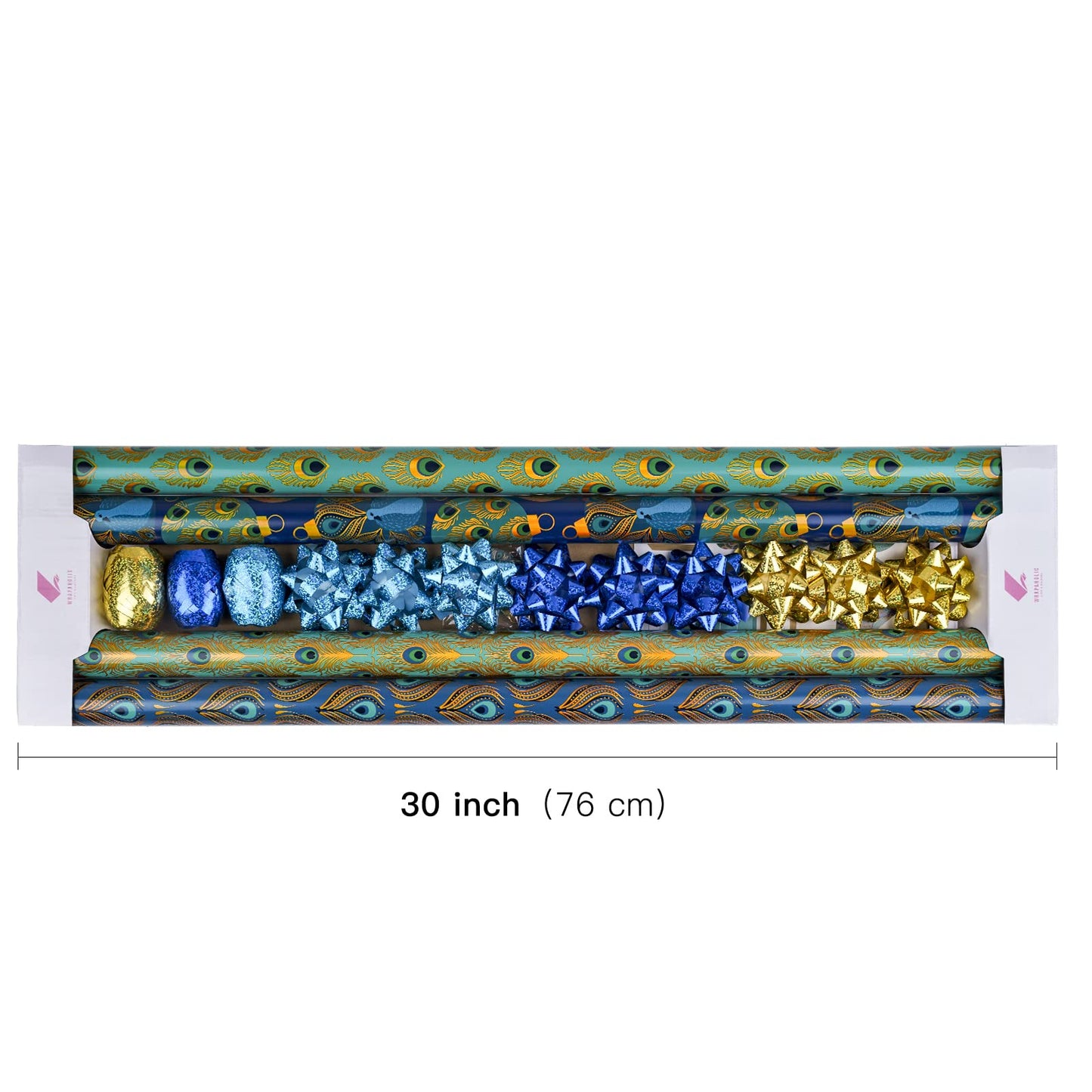 WRAPAHOLIC Peacock Christmas Wrapping Paper Set - Green Peacock Elements Patterns with Metallic Foil Shine Wrapping Paper Bundle with Gift Bow & Ribbon & Tag & Sticker
