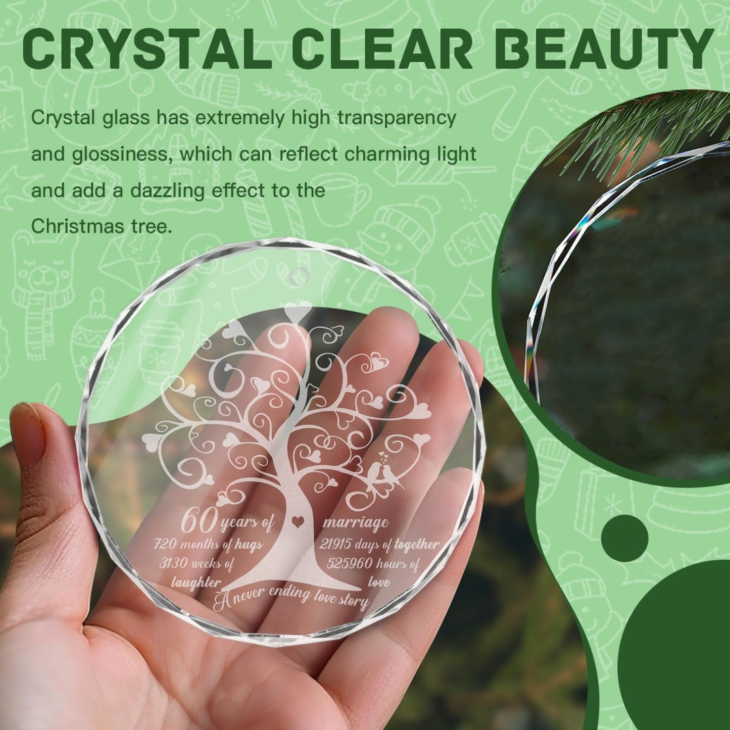 60th Wedding Ideas, 60th Anniversary Ornament, 60 Years of Marriage, Happy 60th Anniversary Christmas Ornaments Decorations