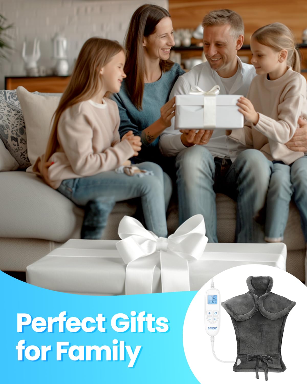 RENPHO Electric Heating Pad for Back Pain Relief, Birthday Gifts for Women Men Mom Dad Elderly, FSA Eligible Items Only List, Large Heat Pad for Neck and Shoulders, 24"x33", ETL Certified, Gray