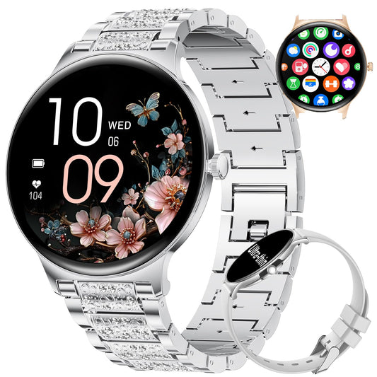 LIGE Smart Watch for Women(2 Bands), 1.43" HD AMOLED Slim Smartwatch for Android iOS,Fitness Tracker with 120+ Sport Modes/IP68 Waterproof/Sleep Monitor,Silver