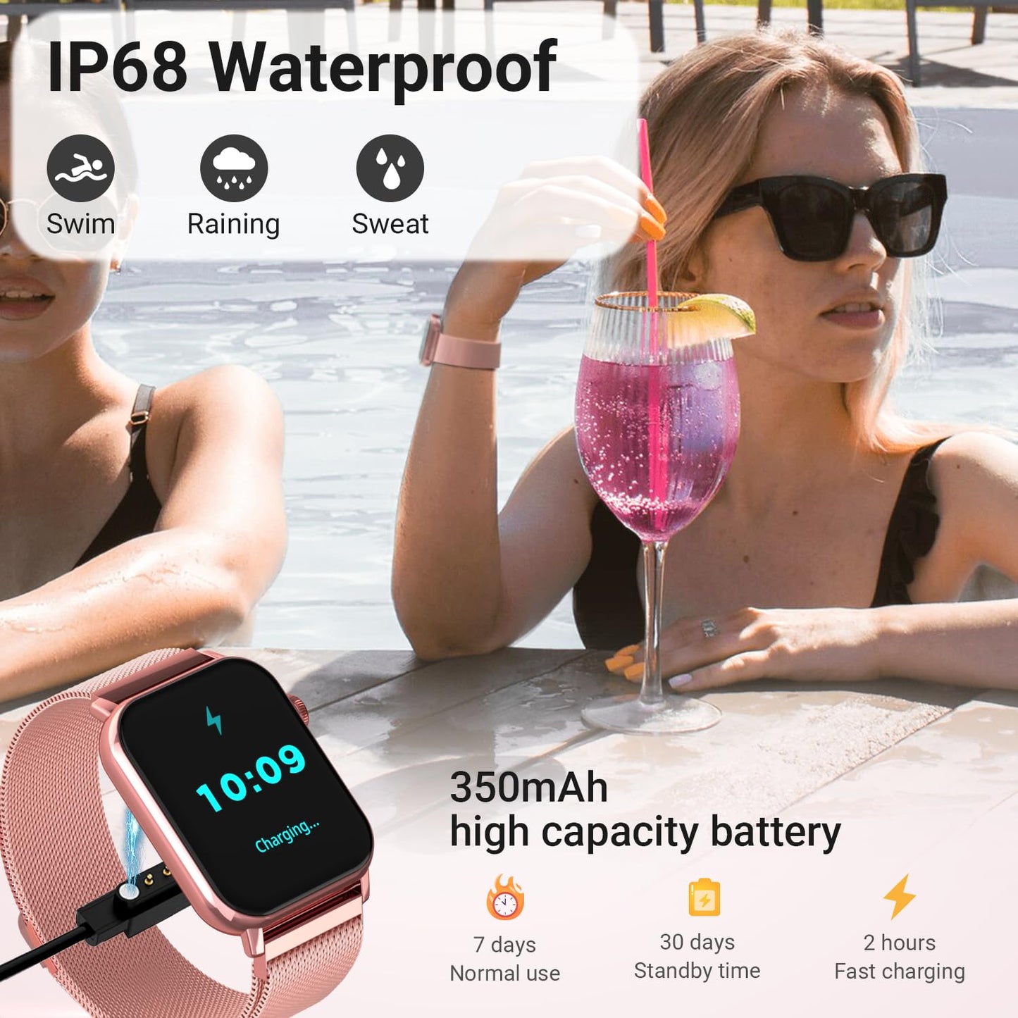 Trendia Smart Watches for Women, 1.83" HD Fitness Tracker (Answer/Make Calls), 120+ Sport Modes with Heart Rate/Sleep Monitor, IP68 Waterproof, Fitness Watch for iOS Android, Rose Gold