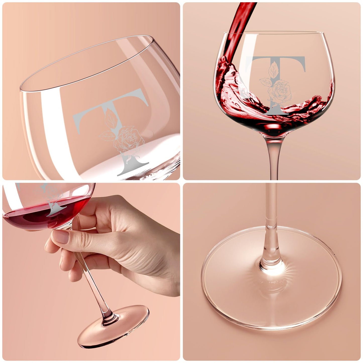 Personalized Gifts for Women, Monogrammed A-Z Wine Glass Customized Gift, Unique Christmas Birthday Gifts for Women Her Mom Friend Sister Wife Daughter Nurse (T)