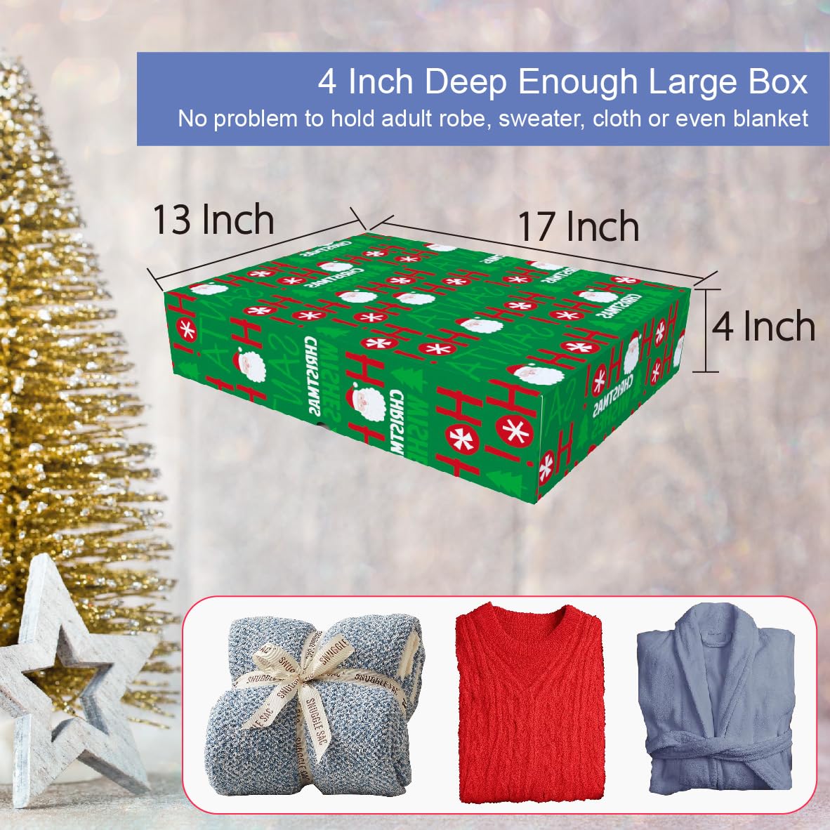 CoroRio 12 Pack Extra Large Christmas Gift Boxes with Lids for Presents- 17x13x4 Inch Premium Deep Christmas Clothes Boxes for Wrapping Gifts, XL Clothing Gift Boxes for Present, Robes, Shirts, Blanket, Lingerie, Sweaters or Coat