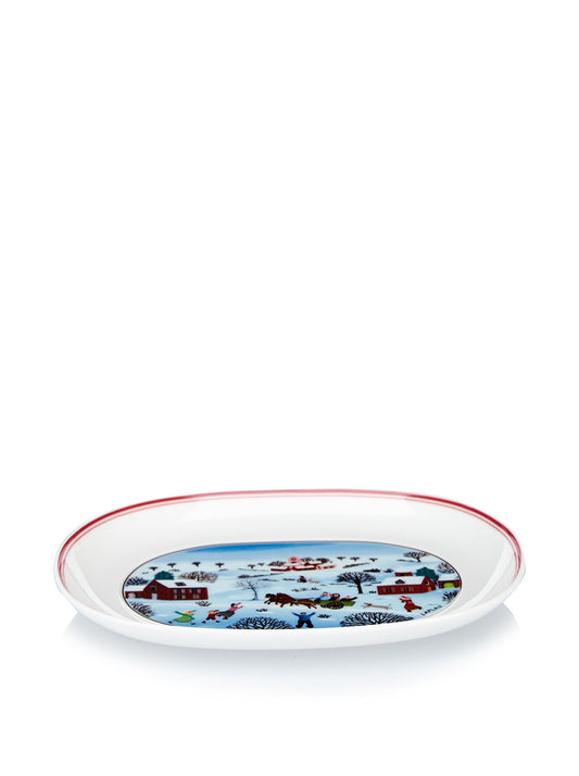 Villeroy & Boch Design Naif Christmas Pickle Dish, Premium Porcelain, Made in Germany, Small Presentation Platter, 7.75 in, Christmas Village Pattern