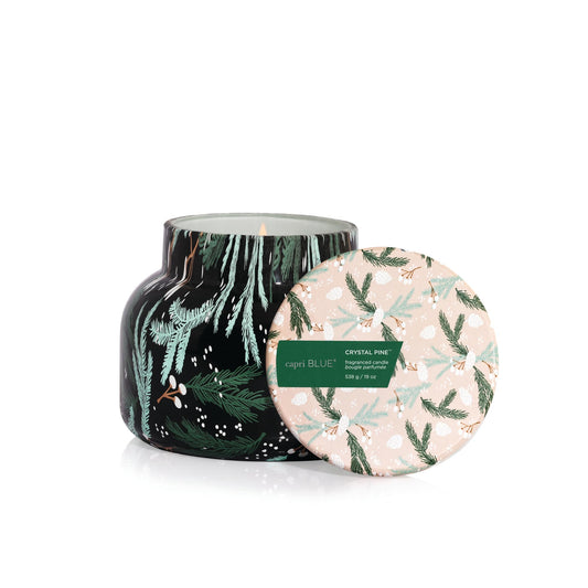 Capri Blue Pattern Play Signature Holiday Candle - Luxury Holiday Scented Candle for Home- Long Lasting Soy Wax Blend - Comes in Decorative Glass Jar (Crystal Pine, 19 oz)