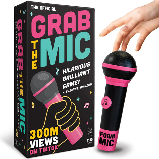 Lucky Egg Official Grab The Mic – Family Karaoke Board Game, 8+ Year Olds, 2-10 Players - Games for Bad Singers with 250 Lyrics (125 Cards) for Hilarious Game Nights & Birthday Party, Kids Gift