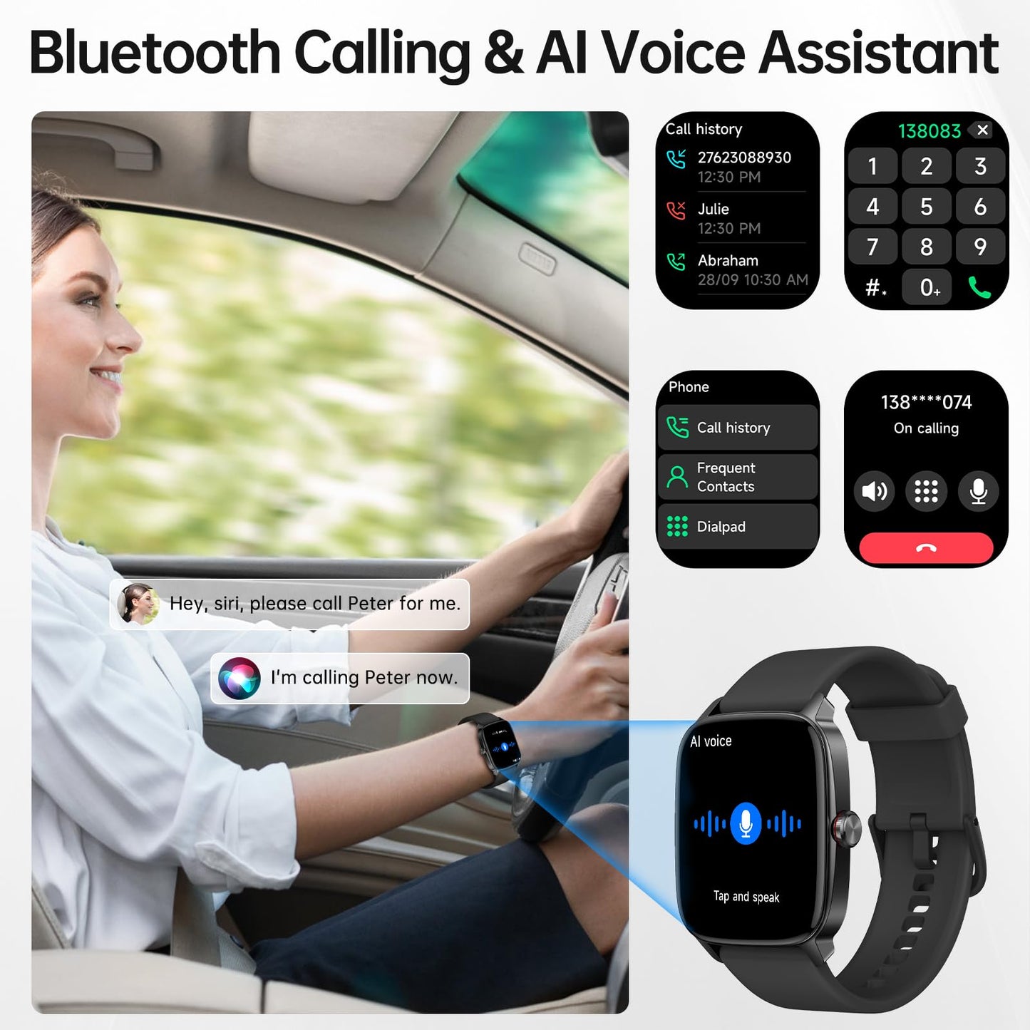 Smart Watch for Men Women with Bluetooth Call & AI Voice, 1.85" HD Fitness Tracker with Heart Rate SpO2 Sleep Monitor, 100+ Sports Modes, Mini Games, IP68 Waterproof Smartwatch for Android iOS Phones