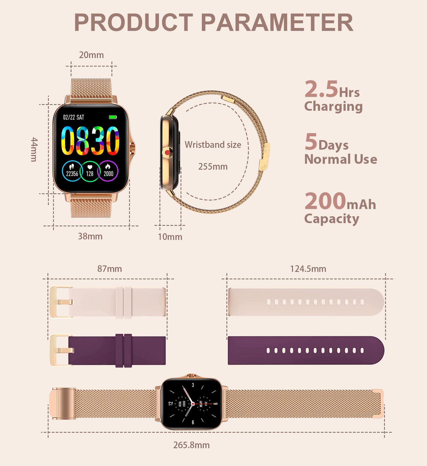 Iaret Smart Watch for Women(Call Receive/Dial), Fitness Tracker Waterproof Smartwatch for Android iOS Phones 1.7" HD Full Touch Screen Digital Watches with Heart Rate Sleep Monitor Pedometer