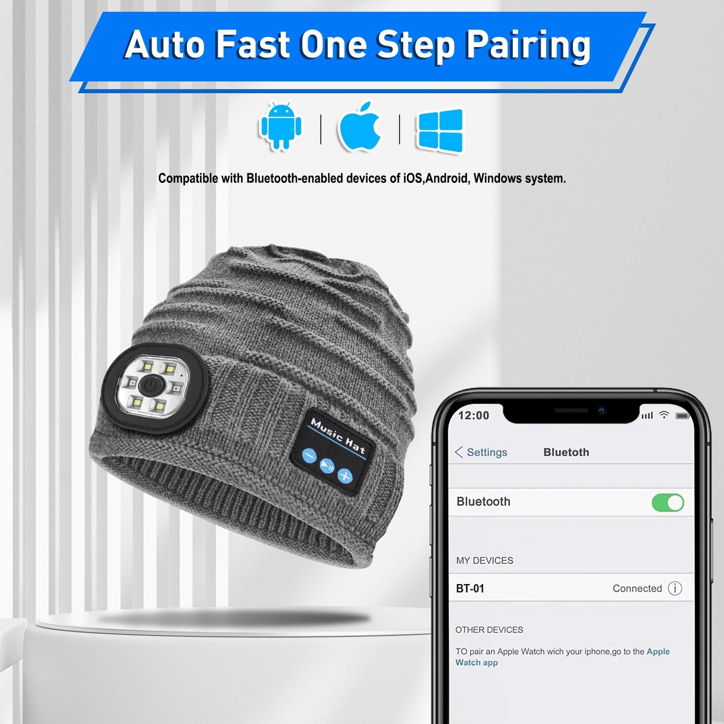 ZOOI Stocking Stuffers for Adults Men Gifts for Mens Bluetooth Beanie for Men, Mens Gifts for Christmas Him Dad Cool Gadgets Grey