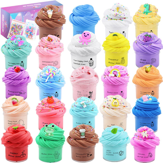LKAXYTP 24 Pack Butter Slime Kit, Party Favor Supplies, Super Soft, Non-Sticky, Goody Bag Toy, Prize for Girl and Boys, Christmas Stocking Stuffers