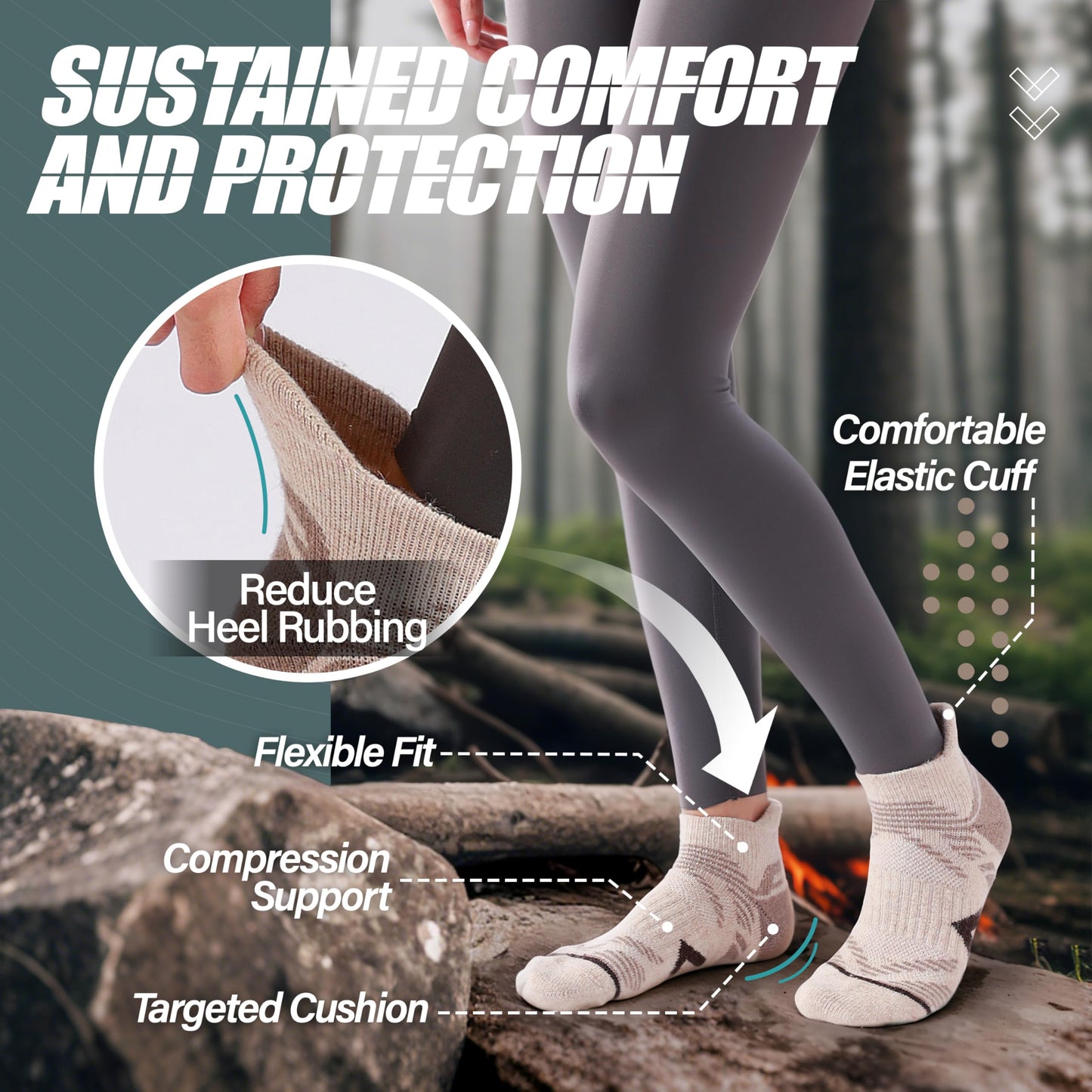 ANTSANG Merino Wool Ankle Hiking Socks Compression Warm Thermal Thick Cushion Winter Running No Show Moisture Wicking Socks Gifts Stocking Stuffers for Women Men 6 Pairs(Light Mixed,M)