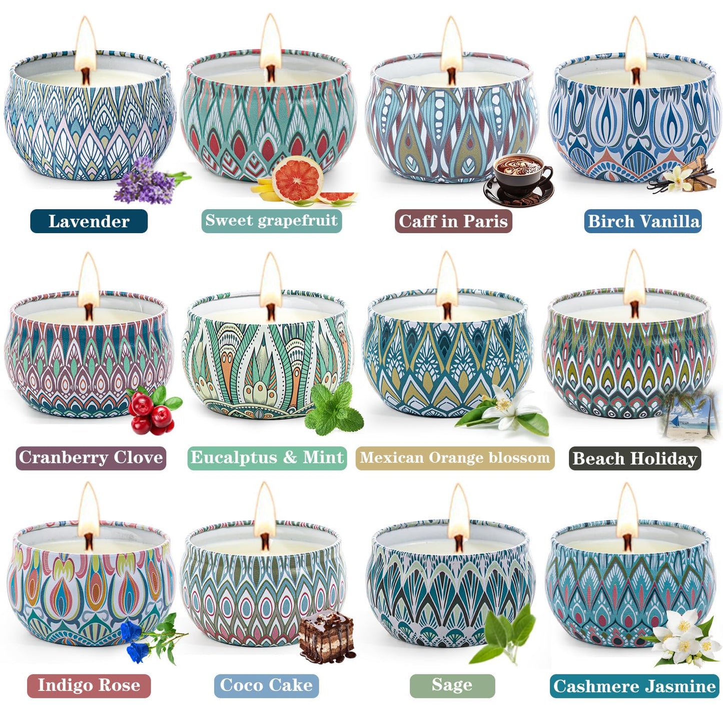 Scented Candles Gift Set, 12 Pack Aromatherapy Candles for Women, Candles for Home Scented, 300H Long Burning, Soy Wax Candle Set, Gifts for Mom Women SPA Birthday Anniversary Stocking Stuffers