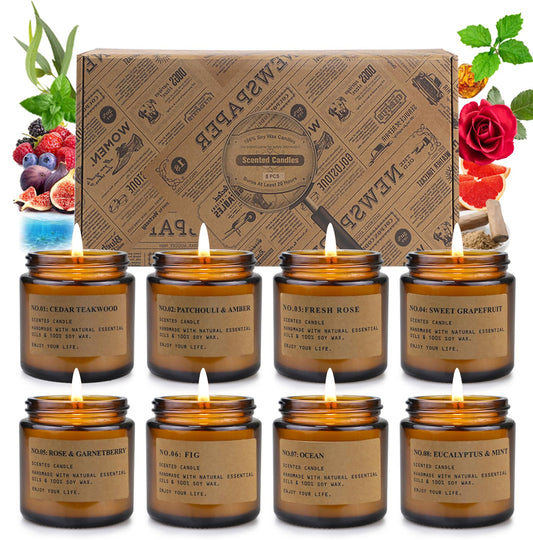Candles for Home Scented,8 Pack Aromatherapy Jar Candle Gifts for Women, Natural Soy Wax Amber Candle Set, Scented Candles Set for Birthday Valentine Mother's Christmas Day Present
