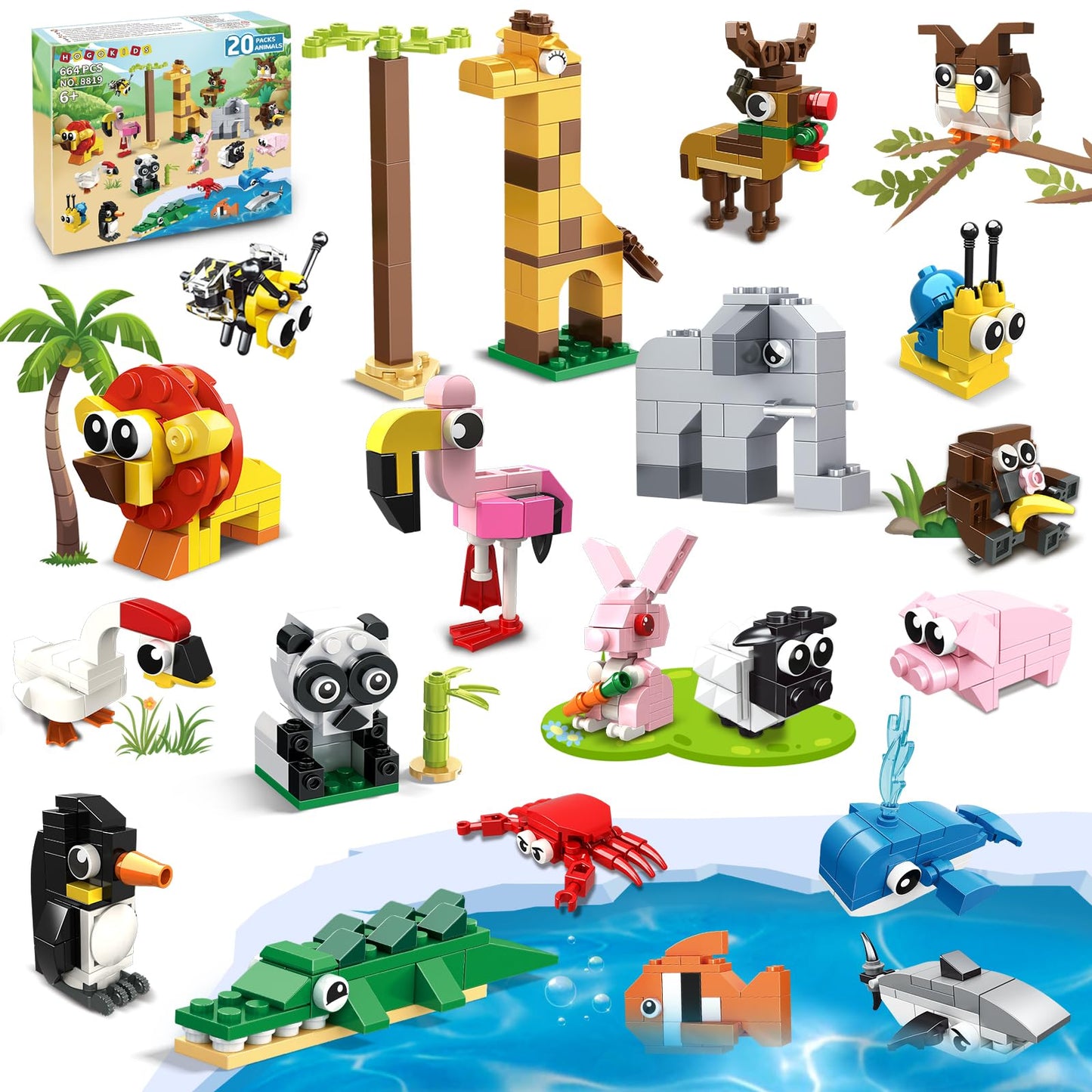 HOGOKIDS Party Favors for Kids - 20 Pack Animals Building Blocks Toy for Easter Gifts Goodie Bags Stocking Stuffer Classroom Prizes Building Set, Valentines Day Birthday Gift for Boys Girls Ages 6-12