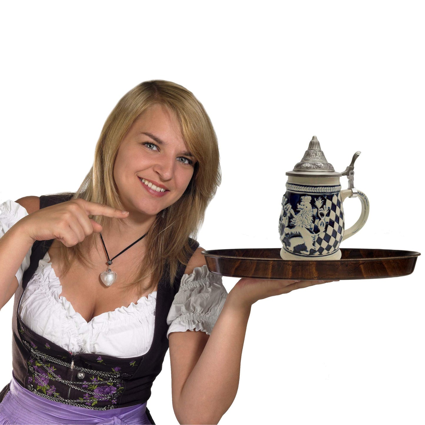 Essence of Europe Gifts 0.65 Liter German Beer Stein with Lid - Engraved Hand Painted Bayern Coat Of Arms Beer Steins Mug - Oktoberfest Ceramic Tankard Beer Mug