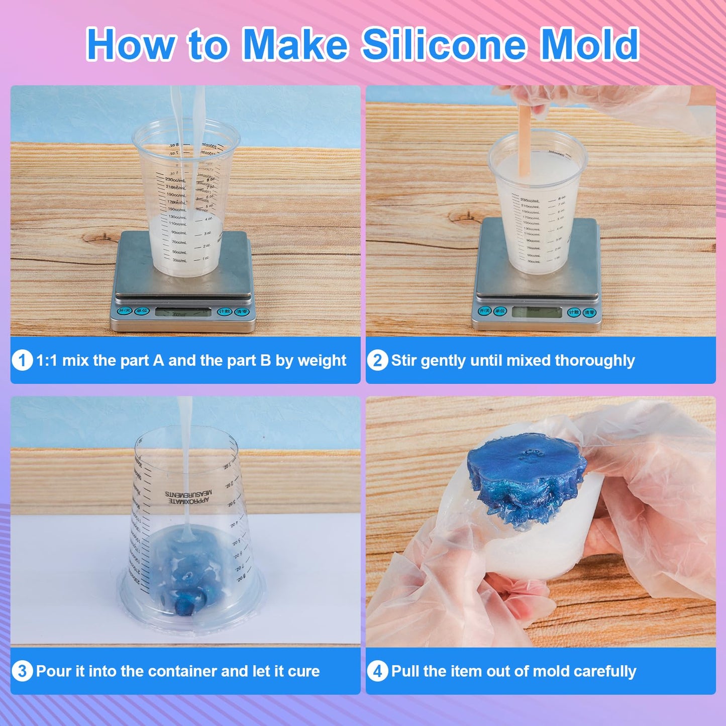 MITINU Silicone Mold Making Kit, 38.8oz 15A Elastic Liquid Silica Gel for Casting Resin molds and Candle & Soap Mold,Fast Cure Translucent Platinum Silicone Rubber