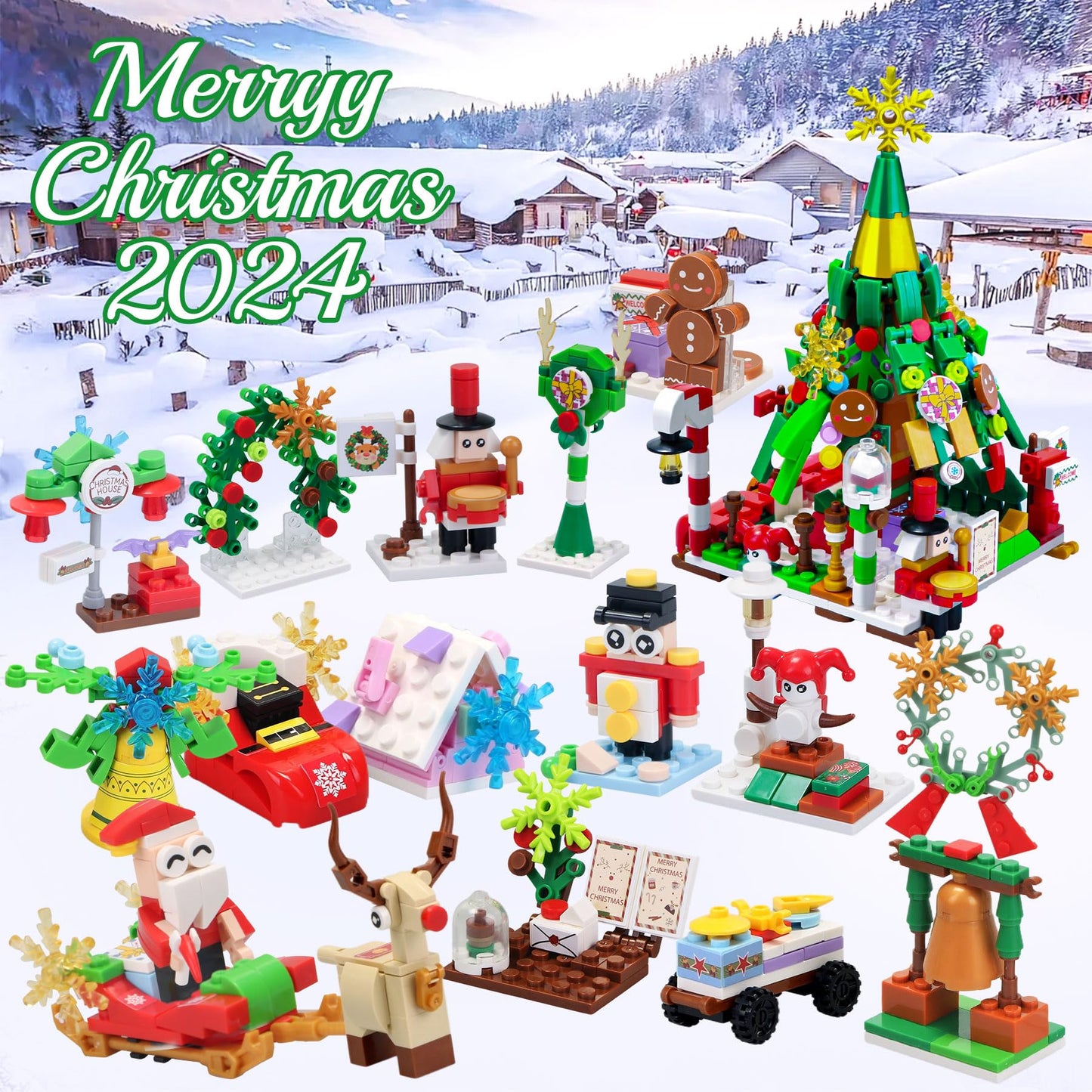 Advent Calendar 2025 Christmas Tree and Street Building Blocks Set for Toddler Kids Teen Adults, 24 Days 12-in-1 Christmas Countdown Advent Calendars for Boys Girls Women Men Holiday Gift Ideas