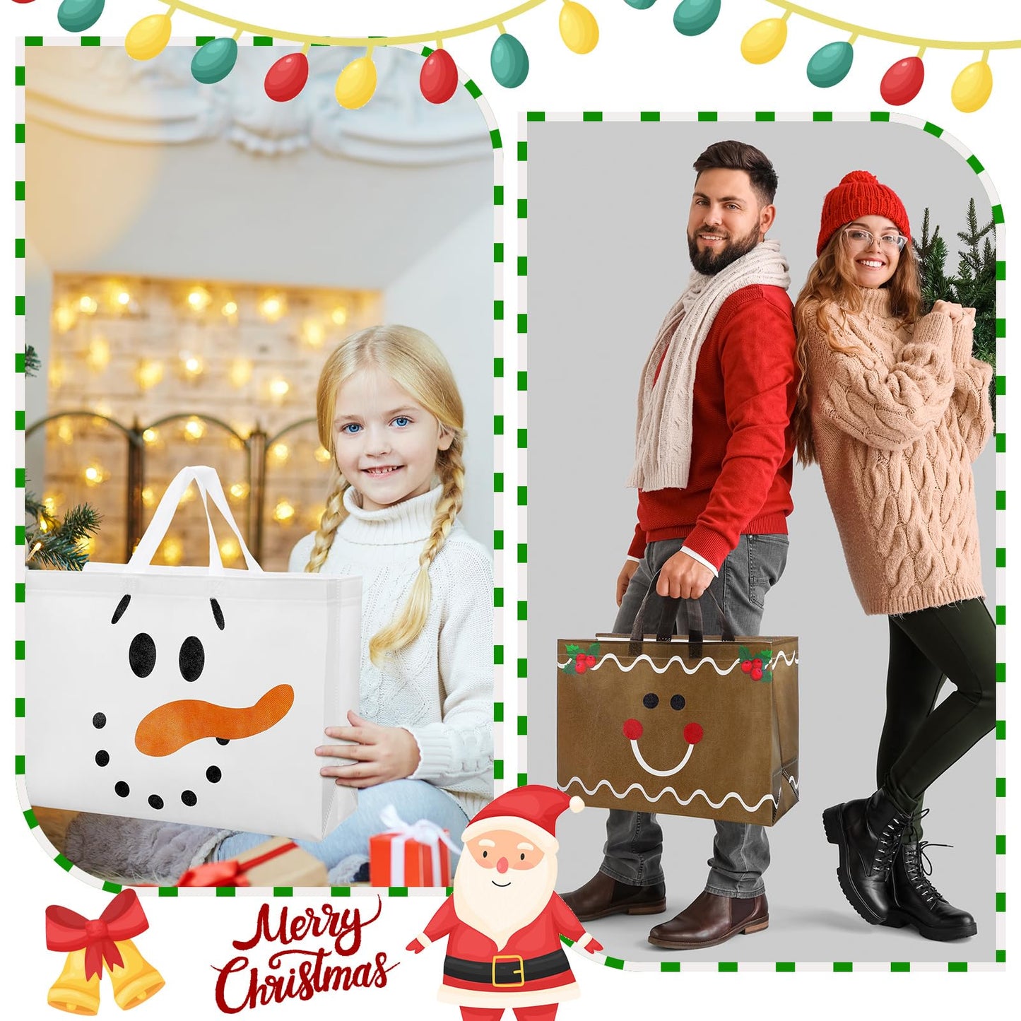 Hosuly 16 Pcs Large Christmas Gift Bags with Handle Reusable Shopping Bags Reusable Non Woven Shopping Bag(Classic Style)