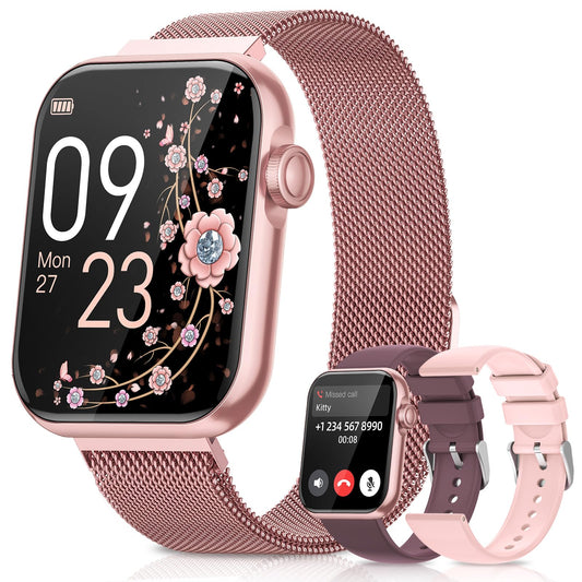 Smart Watches for Women, Health Fitness Watch for Android iPhone, Sleep/Heart Rate/SpO2/Blood Pressure Monitor, 1.85'' Smartwatch for Calls/SMS/Notifications, 100+ Sports Modes, 300+ Dials, 3 Bands