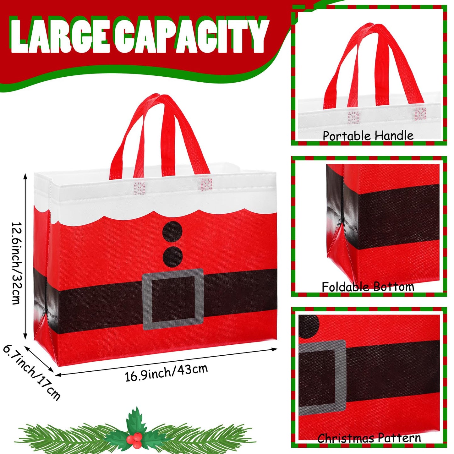 Hosuly 16 Pcs Large Christmas Gift Bags with Handle Reusable Shopping Bags Reusable Non Woven Shopping Bag(Classic Style)