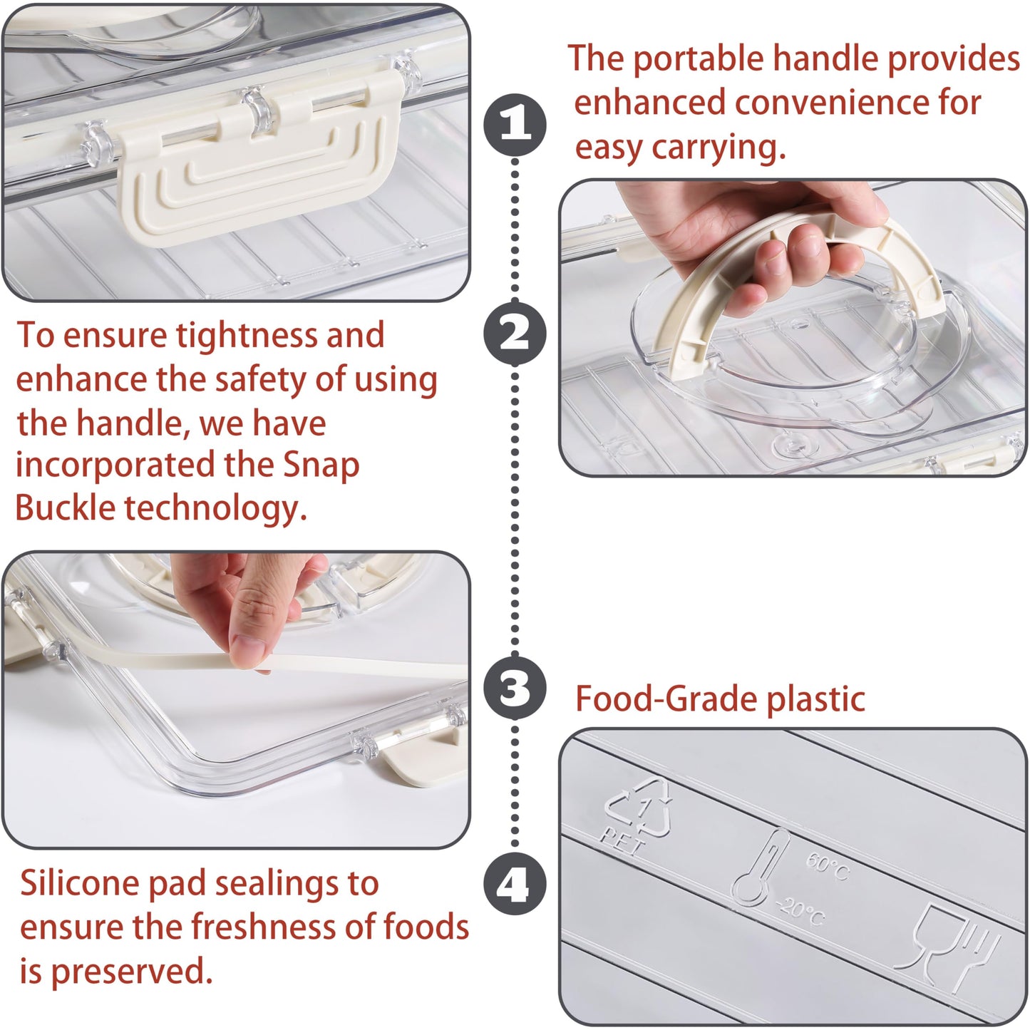 Bandesun Divided Serving Tray with Lid and Handle - Snackle Box Charcuterie Container for Portable Snack Platters - Clear Organizer for Candy, Fruits, Snacks，Nuts - Perfect (Pack of 2)