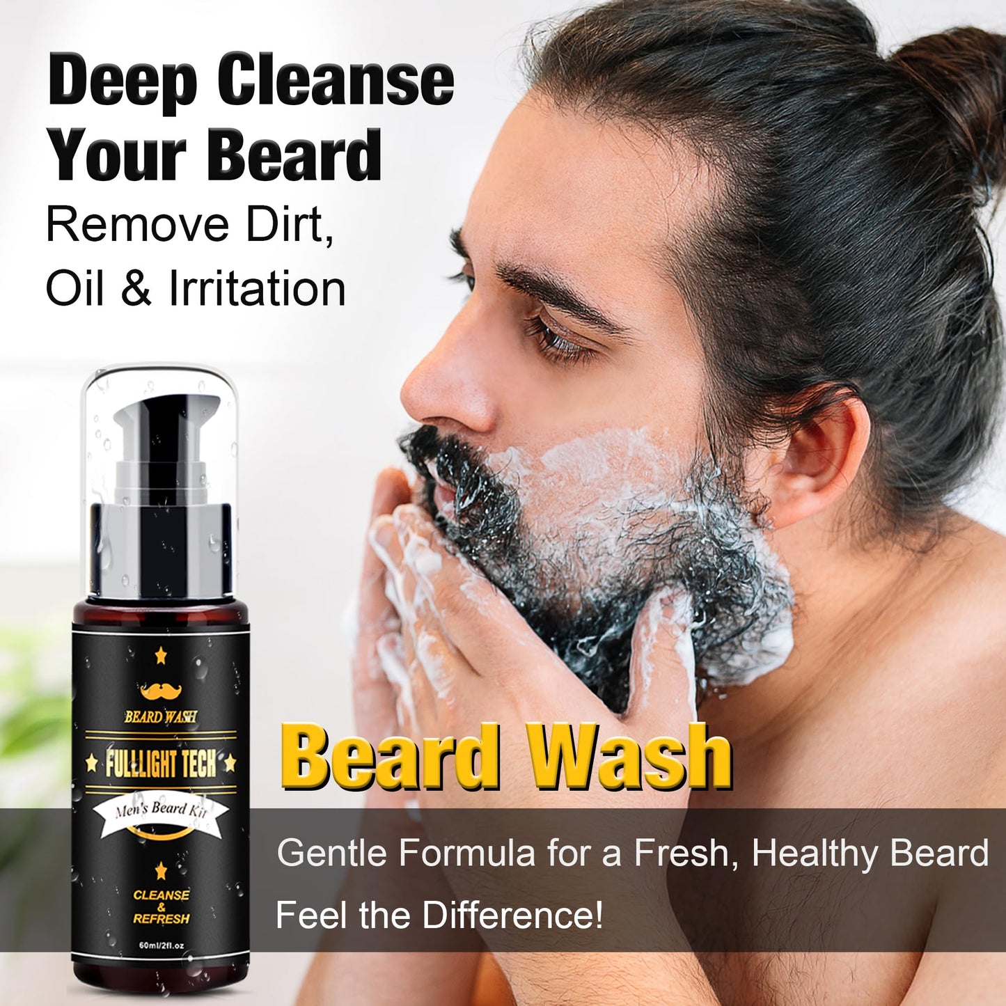 Beard Kit for Men Grooming & Care W/3 Pack Beard Oil, Wash, Balm, Comb, Brush, Scissors,Anniversary Valentines Birthday Fathers Gifts Idea for Husband Him Boyfriend Dad Men Christmas Stocking Stuffers