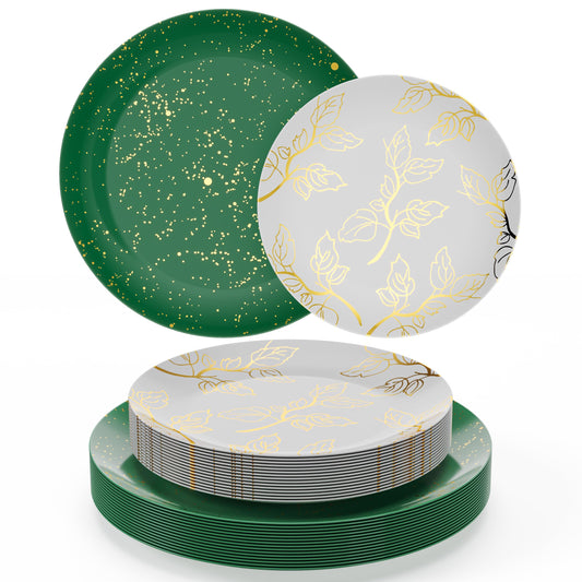 Trendables Christmas Plates Disposable Heavy Duty 40 Pcs Christmas Dinnerware Set Green Plates Disposable Includes 20 10" Green Dinner Plate & 20 8" Dessert Plate For Holiday And Party Supplies