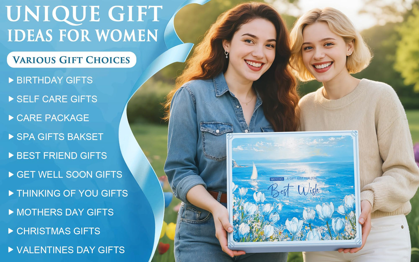 Birthday Gifts for Women Self Care Set Get Well Soon Gift Baskets, Relaxing Bluebell Spa Gift Basket Care Package for Women, Unique Xmas Gifts for Mom Her Girlfriend Sister Friend Wife Grandma