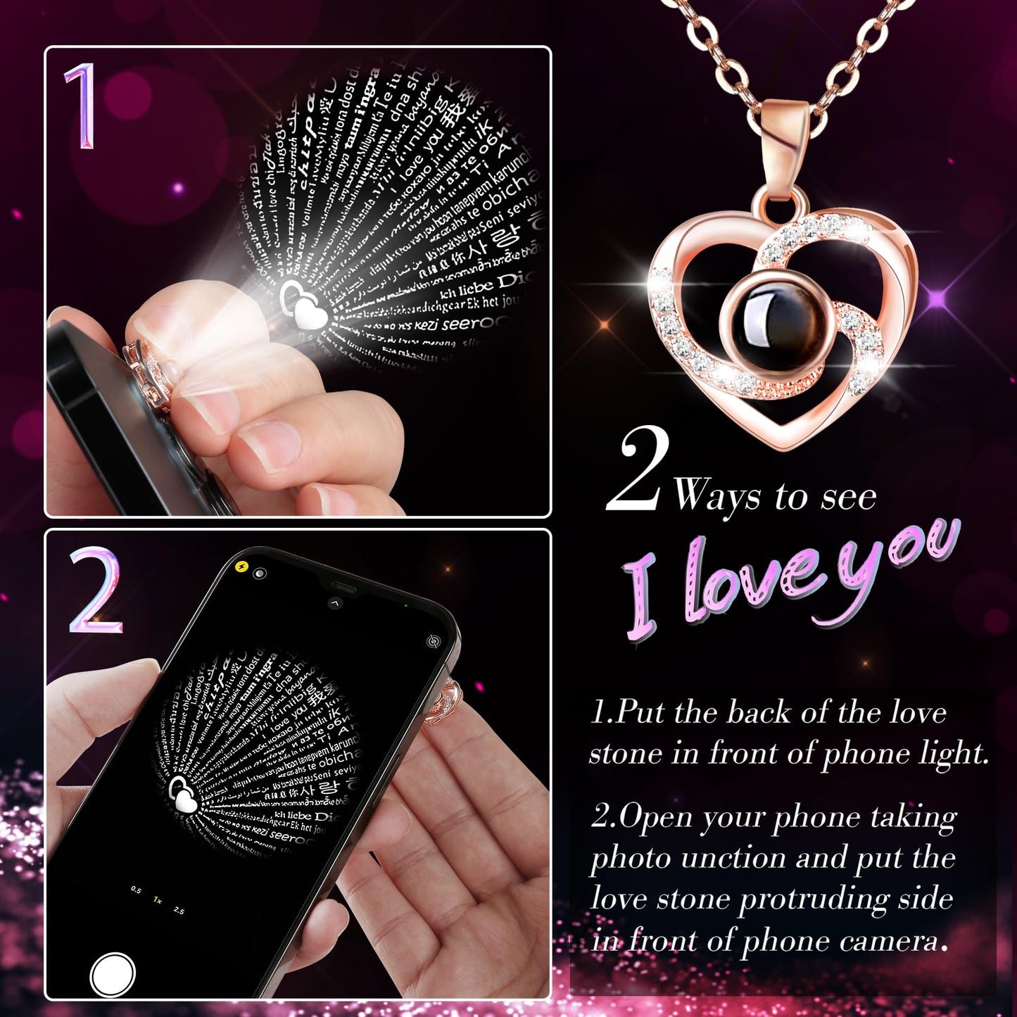 GOMALL Light Up Preserved Purple Rose Flower with Necklace,Birthday Gifts for Women,Christmas Rose Gifts for Her Mom Wife Grandma,Real Flower Mom Present for Women Christmas,Anniversary,Valentines