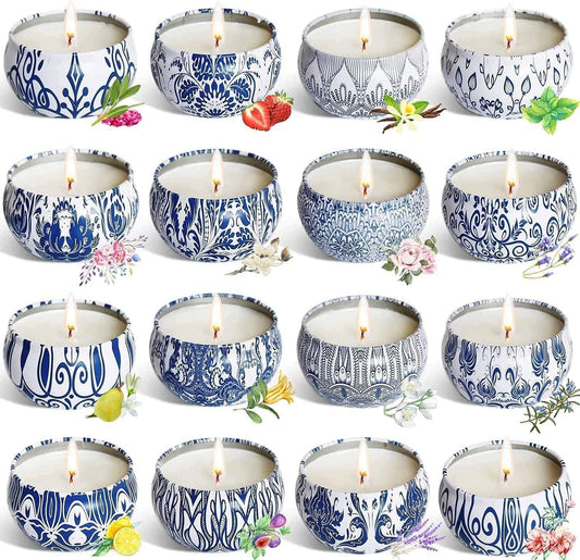 YOROXRG Scented Candles Gifts Set 16 Pack Soy Wax Travel Tin Jar Candles for Home 2.5 OZ for Mom for Christmas, Birthday, Thanksgiving, Mother's Day