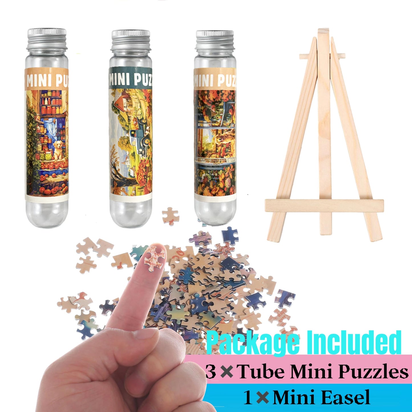 Small Jigsaw Puzzles for Adults 150 Pieces Vintage Country Puppy Painting Challenging Mini Puzzles Tiny Jigsaw Puzzles 6 x 4 Inches, 3 Pcs,Mini Easel Included