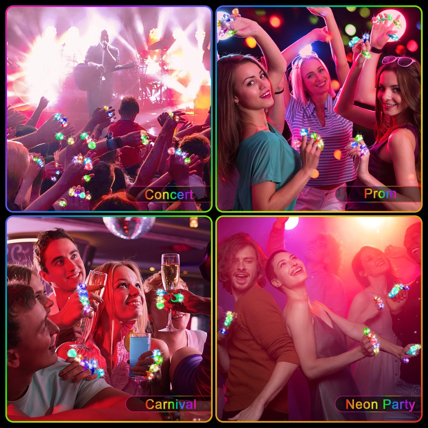 OLUPP 100 Pack LED Light Up Rings, Glow in the Dark Party Supplies, 6 Style Flashing Glow in the Dark Rings for Adults & Kids Birthday Party Favors,Classroom Prizes,Concert,Goodie Bag Fillers, Raves