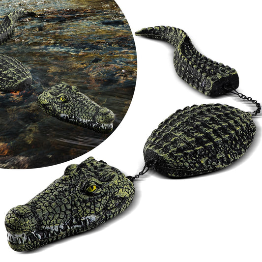 EXLIPO 3-Segment Floating Alligator Decoy - Plastic Fake Crocodile, Realistic Alligator Floating Decoy for Pool, Outdoor Garden Decor & Prank