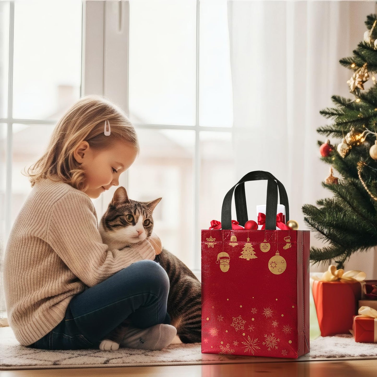 STYPOP 16 Pack 10" Christmas Gift Bags Medium Size with Tissue Paper, Reusable Non-Woven Christmas Tote Bags with Handles, Perfect for Holiday Gift Wrap/Party Favor Supplies, 10.2" × 8.3" × 4"