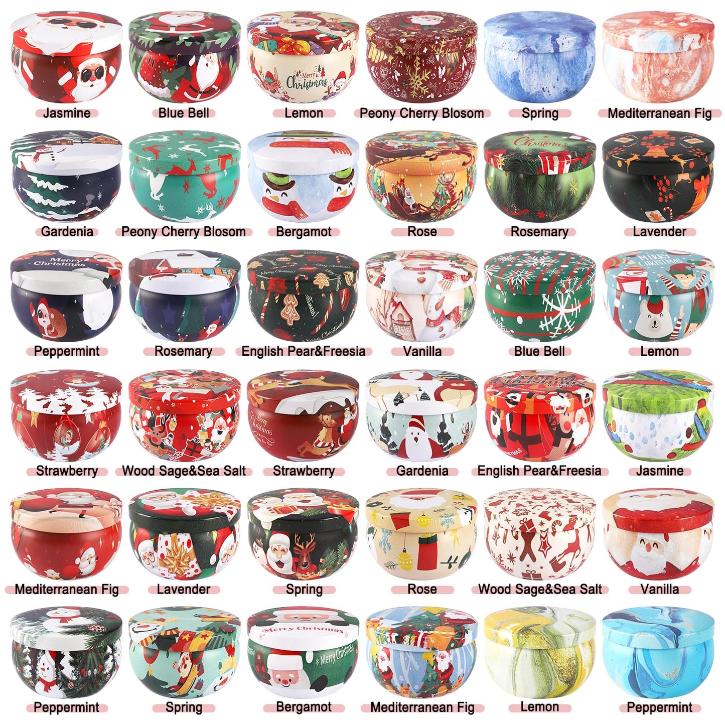 36Pack Christmasc Sets,Long Burning,2.5oz Natural Soy Wax with Essential Oils Decorative Aromatherapy Candles for Christmas，Thanksgiving Gift, Home Scented