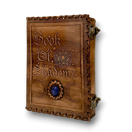 RAQI CRAFTS Premium leather journal, handmade with embossed Celtic Pentagram Book of Shadows design. Perfect for spells, travel diary, vintage-style gift, 8x6in brushed-camel color