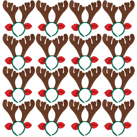 Max Fun 16Pcs Christmas Reindeer Antlers Headband Deer Antler Headbands for Christmas Holiday Photo Booth Props Kid's Party Favors