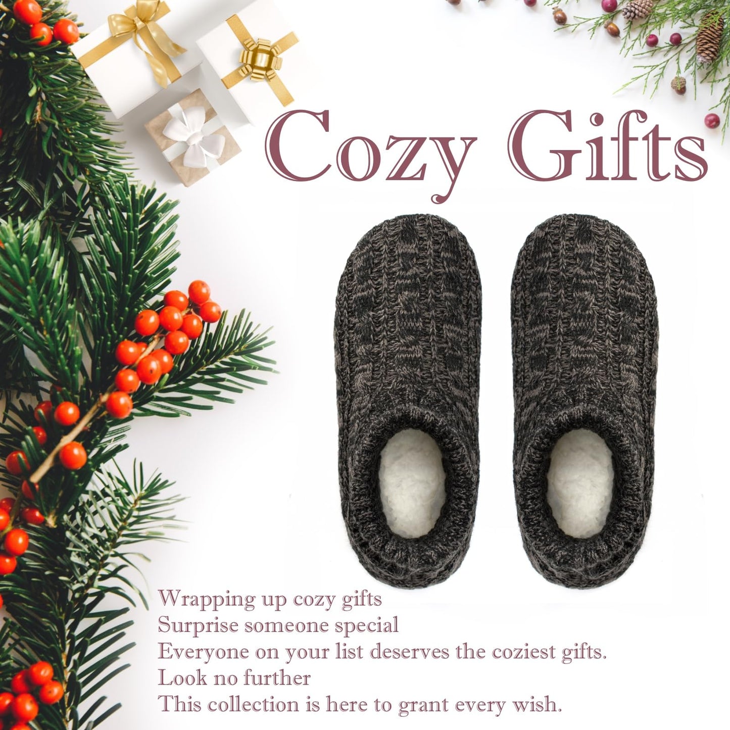 The Metluks Mens Warm Slipper Socks with Grips, Fuzzy Indoor House Shoes Non-slip Sherpa Lined, Cozy Winter Cabin Slippers for Men Dad Husband Grandpa Boyfriend, Christmas Stocking Stuffers for Adults