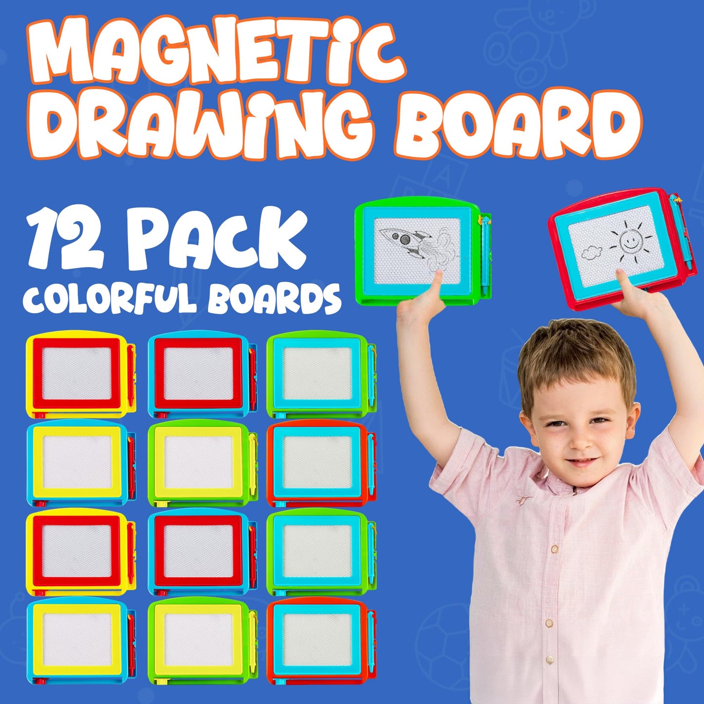 Bedwina Magnetic Drawing Board for Kids - (Pack of 12) Erasable Doodle Sketch Tablet and Travel Drawing Pad for Kids Boys and Girls, Birthday Party Favors and Party Stocking Stuffers for Kids