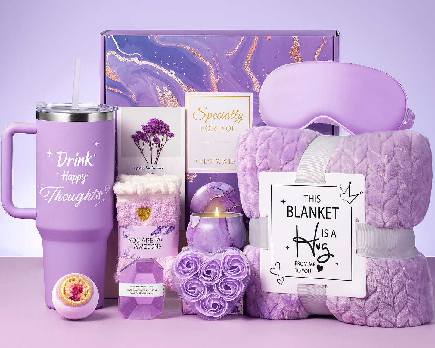 Aeenr Birthday Gifts for Women Self Care Gifts Get Well Soon Gifts, Happy Birthday Spa Gift Baskets w/Flannel Blanket 40 OZ Tumbler Care Package for Mom Wife Sister Best Friend Her Daughter