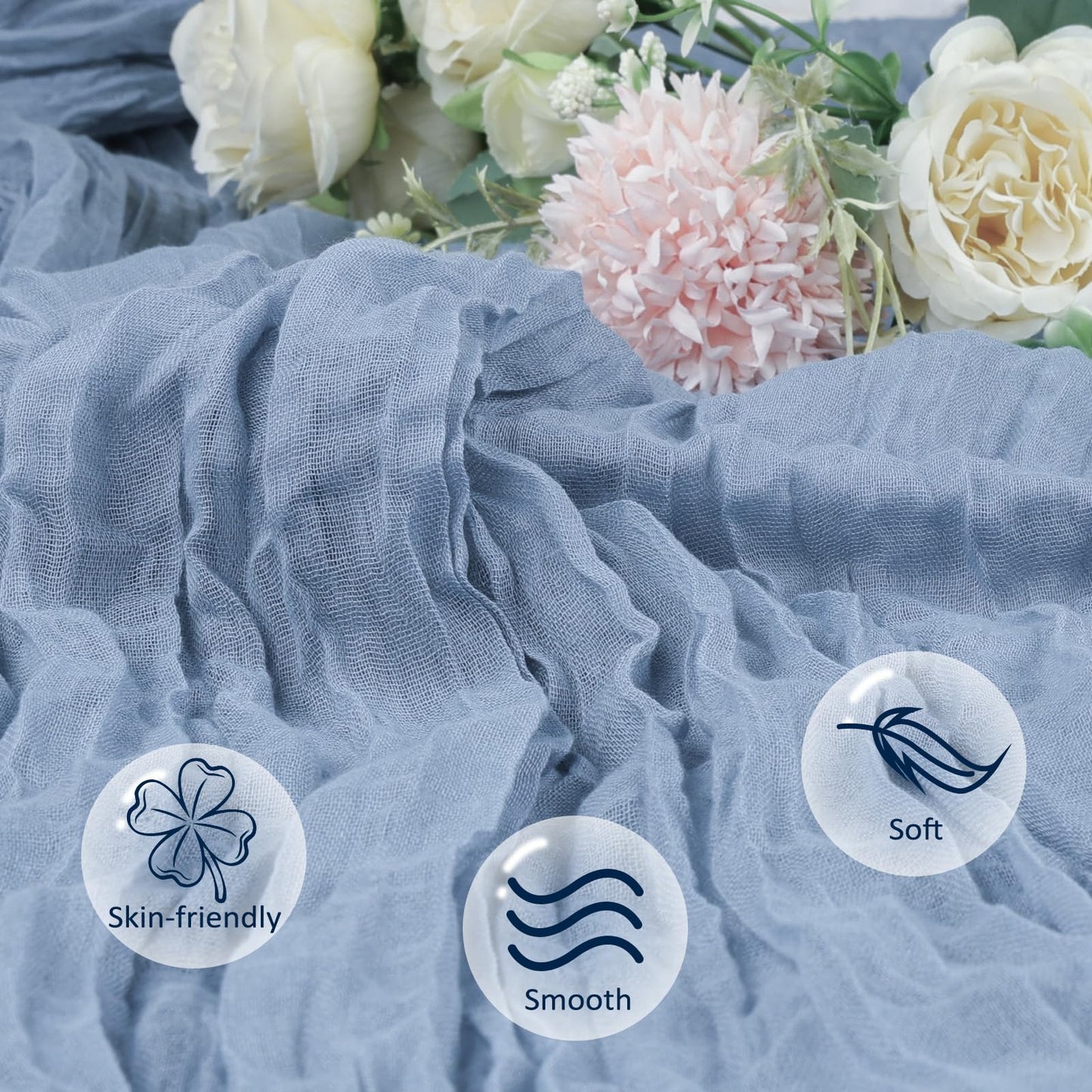 6 Pack Dusty Blue Table Runner 10ft Boho Gauze Fabric Cheesecloth Table Runner 35 x 120 Inch Rustic Sheer Runner for Wedding Decor Baby Shower Party Table Centerpiece Decorations