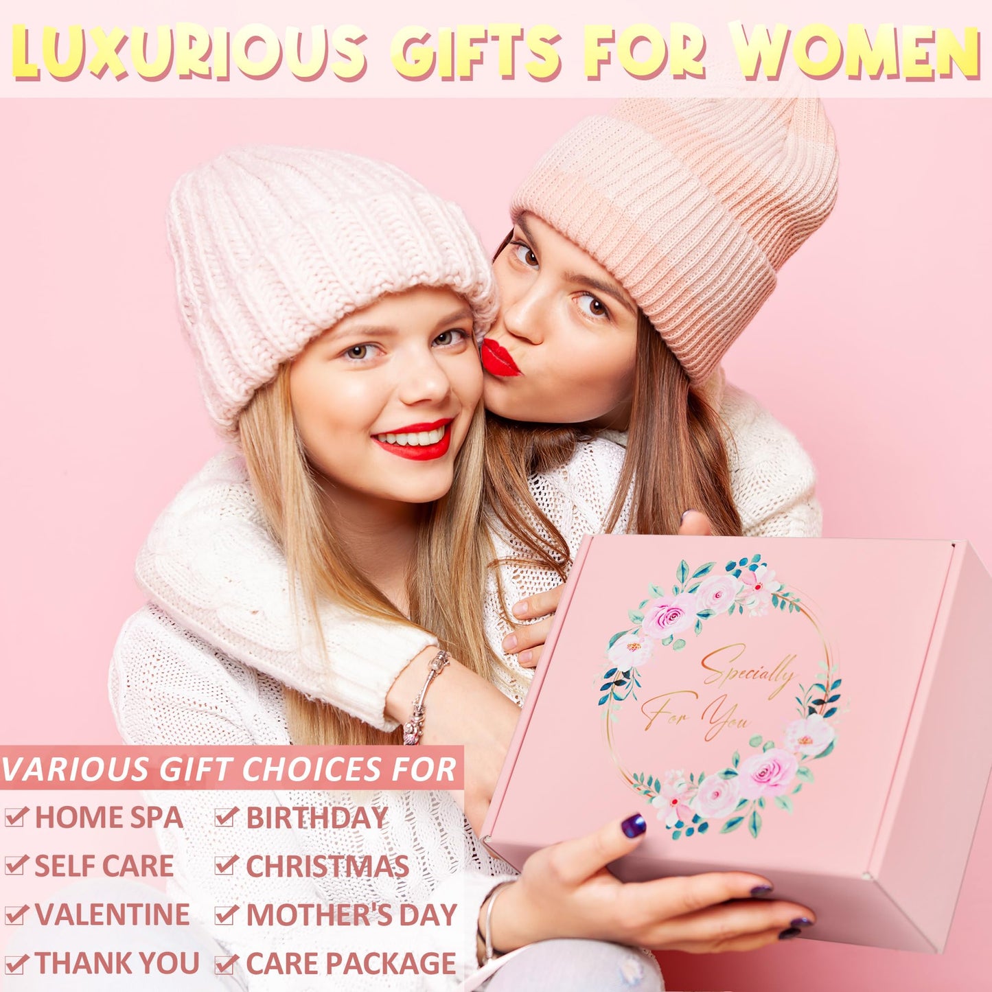 Birthday Gifts for Women Friendship, Rose Relaxing Spa Gifts Basket for Women Self Care Gifts Thank You Gifts Bath Set Mothers Day Gifts for Mom Her Sister Friend Wife Grandma Teacher Nurse Graduation