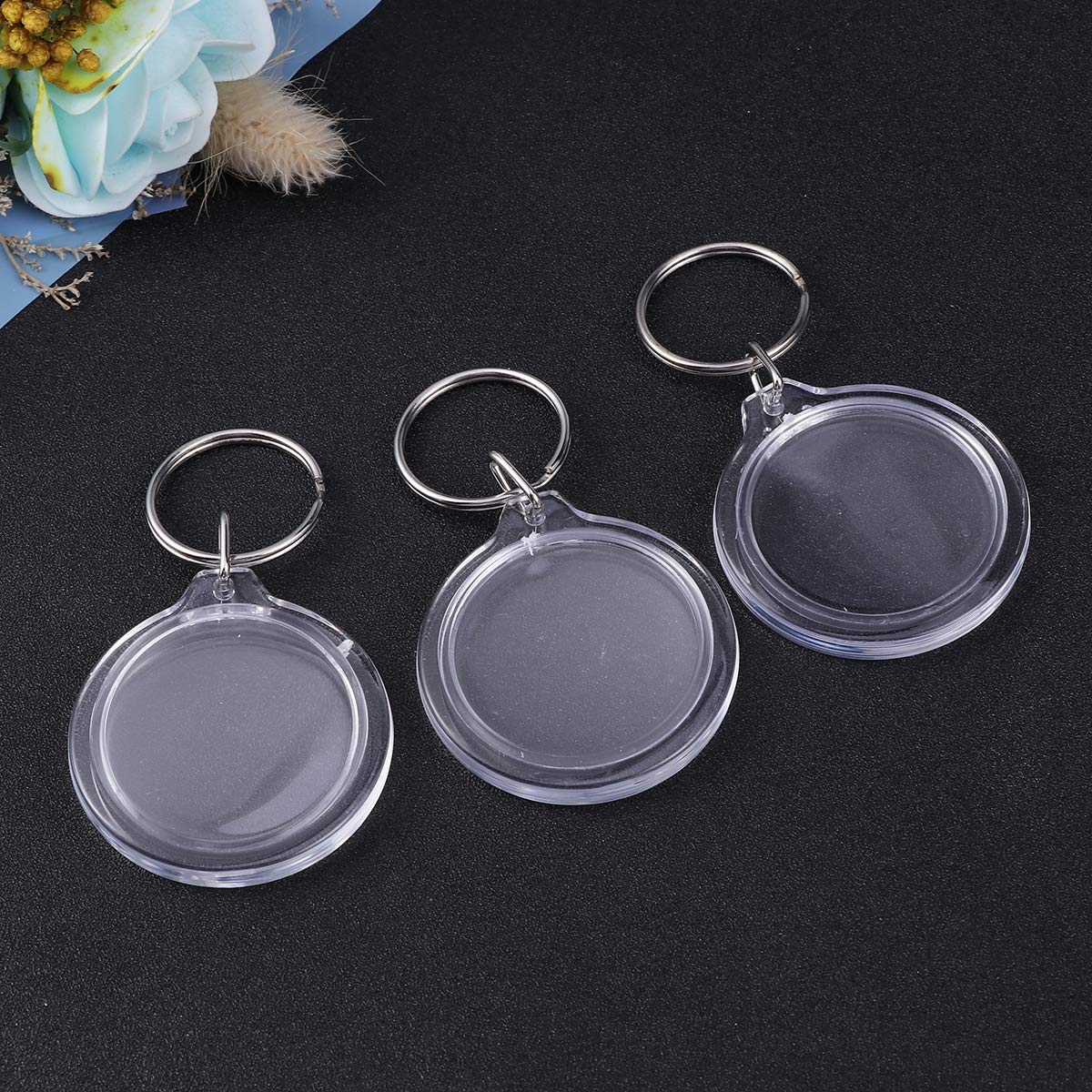 SUPVOX Acrylic Keychain - 100pcs Circular Blank Transparent Photo Frame Keyring