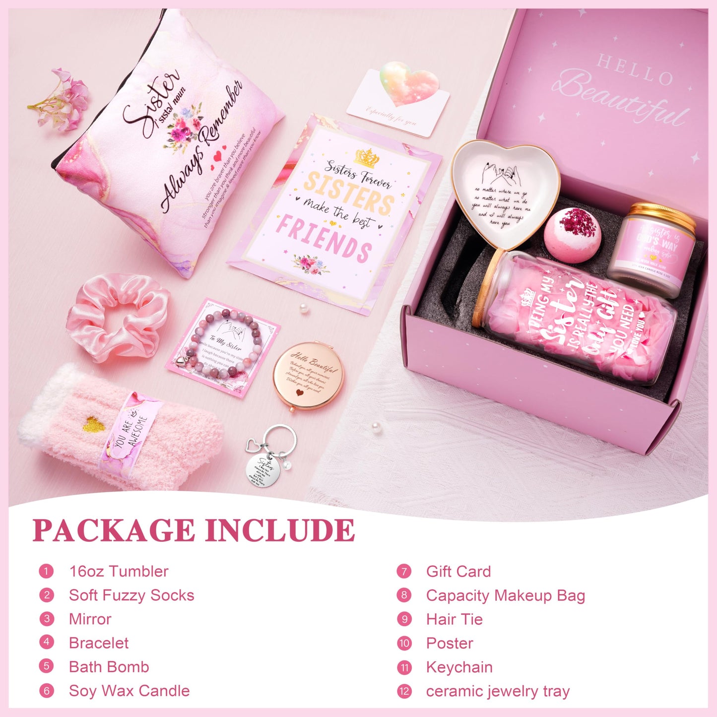 Sisters Birthday Gifts for Women Teen Girl, Best Friend Birthday Gifts Unique Friendship Gifts for Bestie BFF Friends Female Soul Sister Birthday Christmas Gift (Sisters Gifts-Pink)