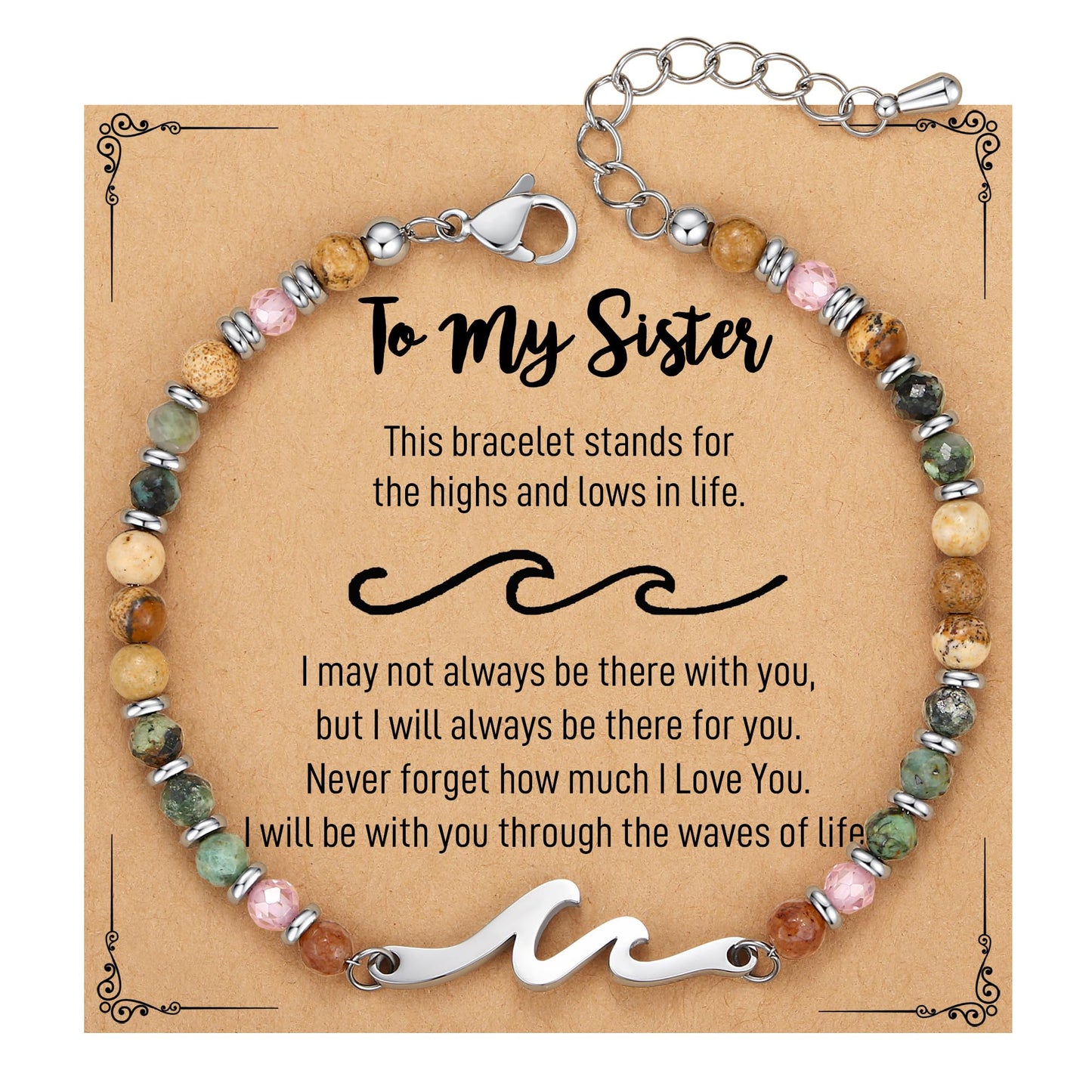 TONY & SANDY Sister Gifts, Wave Bracelet for Women, Sister Birthday Christmas Gifts, Sisters Bracelet, Unique Mother's Valentine's Day gift for Big Little Adult Soul Sisters Jewelry Present