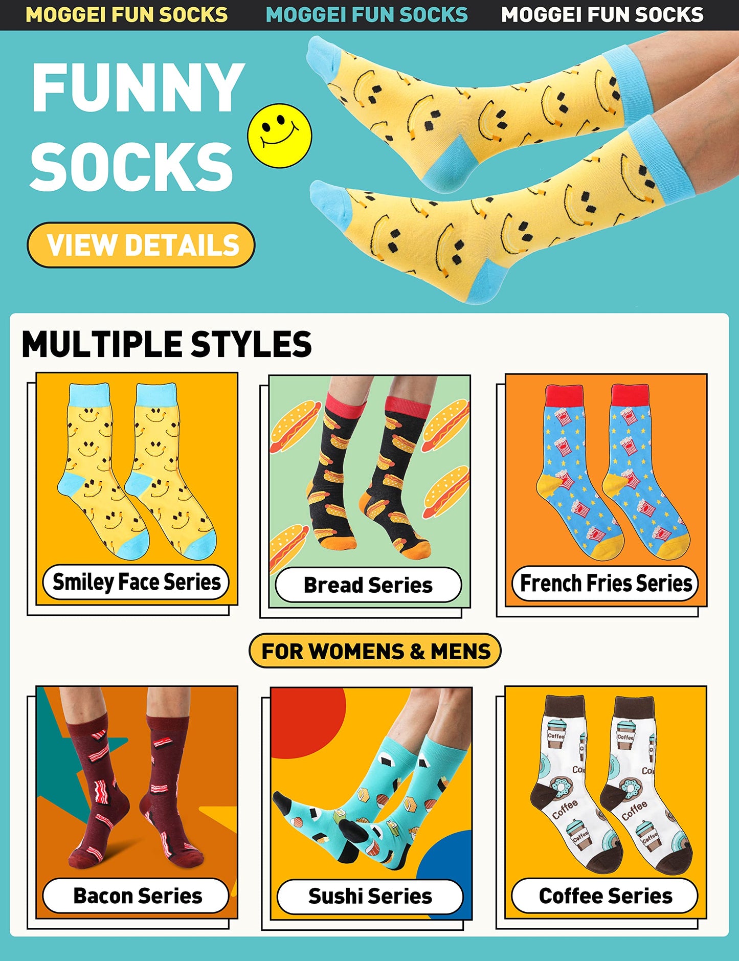 Funny Socks for Women Men Fun Cozy Crazy Cute Novelty Gifts for Father Men dad husband Breathable Cotton Boot Socks Stocking Stuffers（ Food A（12 Pairs）,L)