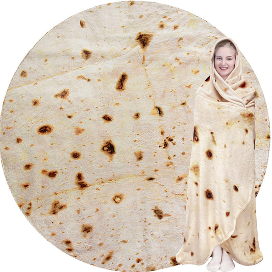 CASOFU Burritos Tortilla Throw Blanket, White Elephant Gift for Adults Teens Kid Men Women, 285 GSM Soft Flannel Realistic Taco Food Blanket Funny Birthday Gag Gift for Boy and Girl(Beige, 71 inches)