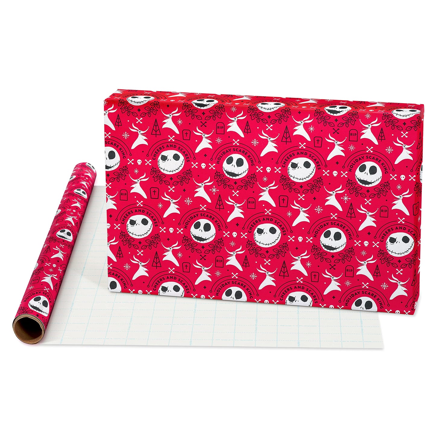 American Greetings 105 sq. ft. The Nightmare Before Christmas Christmas Wrapping Paper Bundle with Cut Lines, Jack Skellington and Zero (3 Rolls 30in. x 14 ft.)