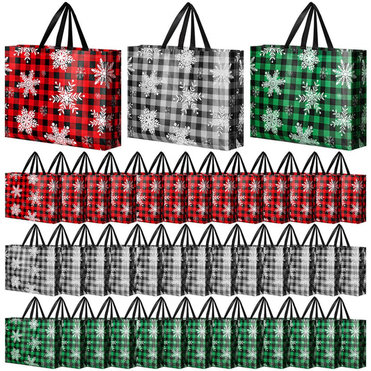 Abbylike 36 Pcs Reusable Christmas Large Gift Bags Bulk Xmas Holiday Plaid Tote Shopping Bags with Handles (Red White Green)